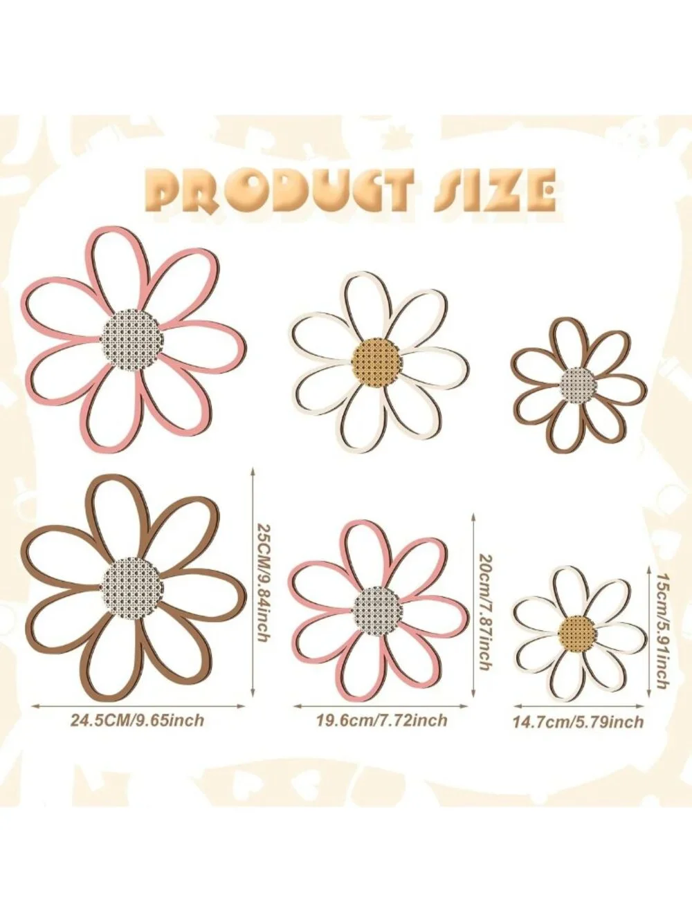 6 Pcs Wooden Daisy Wall Decor for Nursery - Warm Color Floral Art Decor